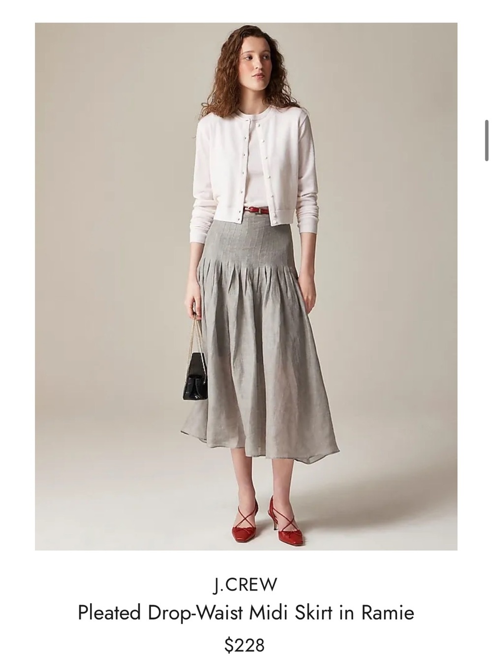 NWT J. Crew Pleated Drop-Waist Midi Skirt in Gray Size 00